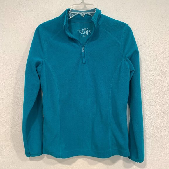 made for life Tops - Made For Life Fleece Pullover Sweatshirt Top 1/4 Zip Long Slvs Teal Womens Small